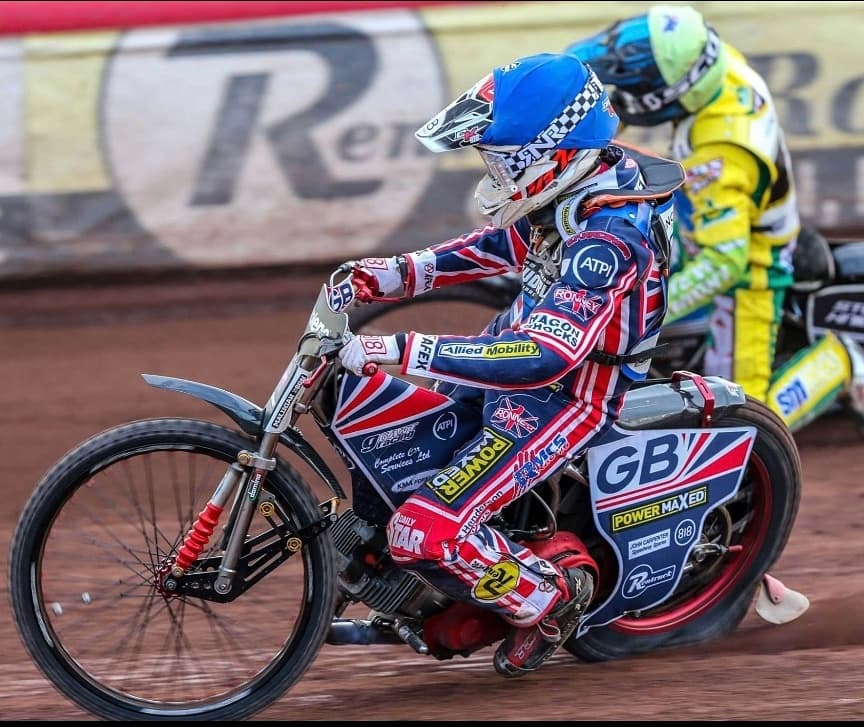 Speedway motorcycle racer on the track